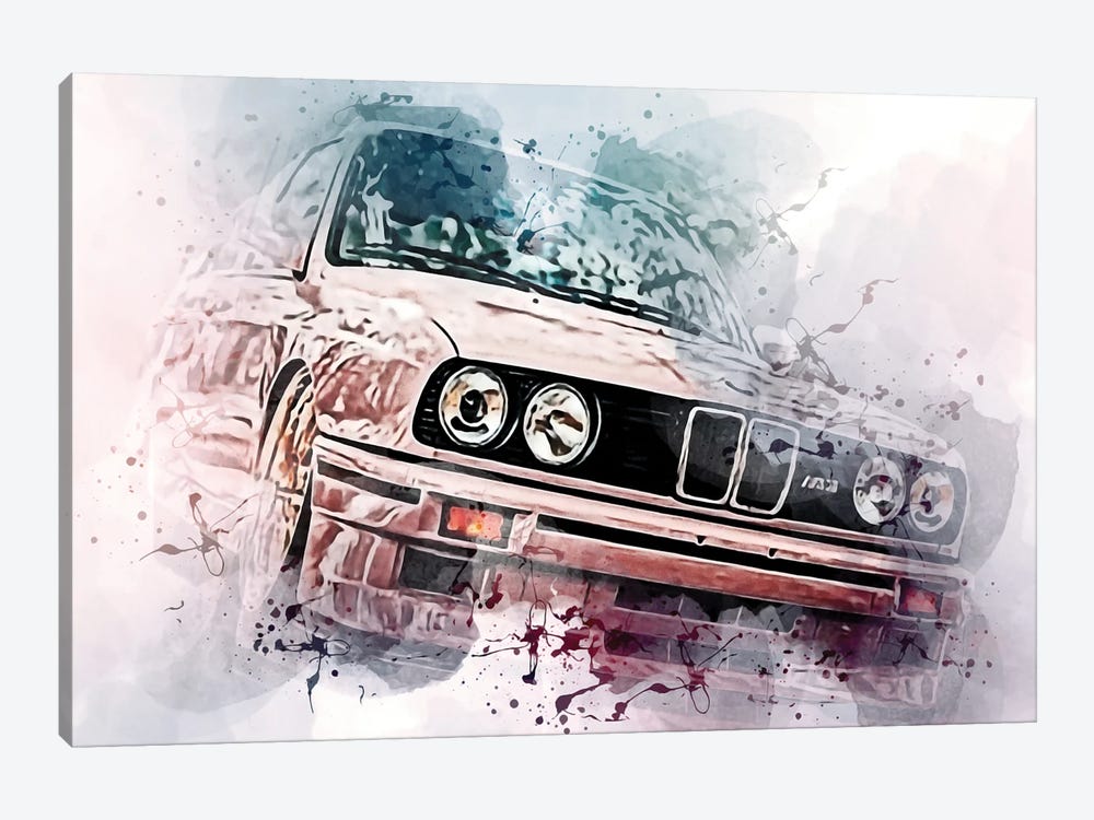 BMW M3 E30 Pink M3 E30 Gold Wheels by Sissy Angelastro 1-piece Canvas Artwork