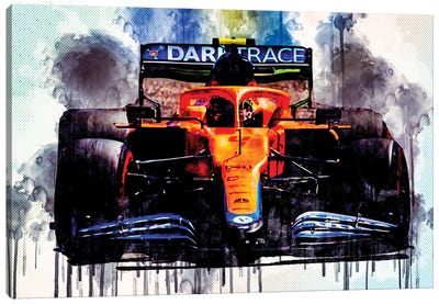 Lando Norris Raceway Mclaren Mcl35M On Track Formula 1 2021 F1 Cars Sportscars Canvas Art Print - Auto Racing