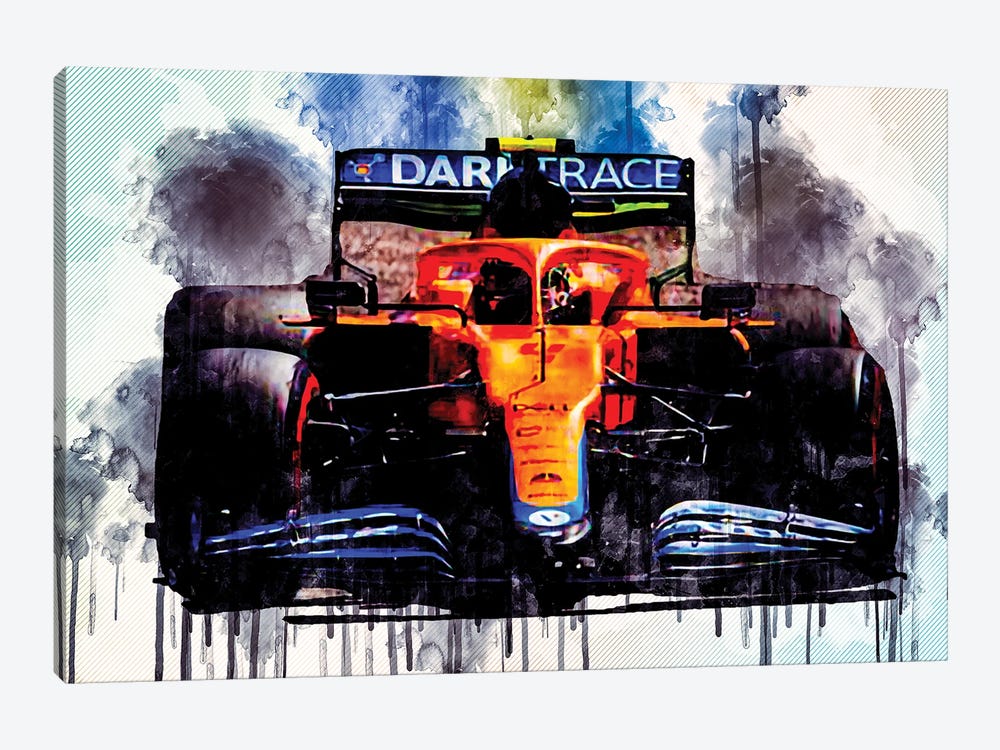 Lando Norris Raceway Mclaren Mcl35M On Track Formula 1 2021 F1 Cars Sportscars by Sissy Angelastro 1-piece Art Print
