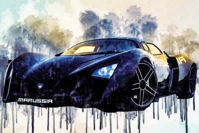 Marussia B2 Russian Hypercar Black Sports Marussia Motors by Sissy Angelastro art print