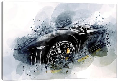 Lamborghini Gallardo Supercars Street Monochrome Canvas Art Print - Lamborghini