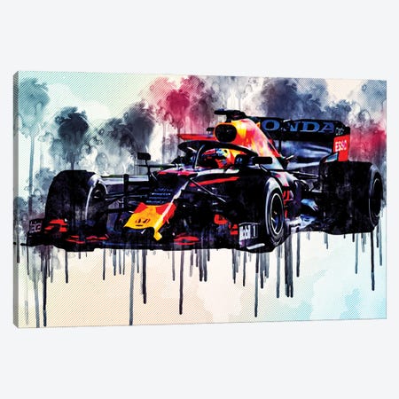 Max Verstappen Red Bull Racing Rb16B Raceway 2021 F1 Cars Formula 1 Rb16B On Track Red Bull Racing Honda Canvas Print #SSY126} by Sissy Angelastro Canvas Art Print