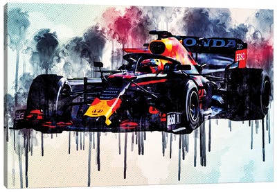 Max Verstappen Red Bull Racing Rb16B Raceway 2021 F1 Cars Formula 1 Rb16B On Track Red Bull Racing Honda Canvas Art Print - Sissy Angelastro