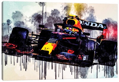 Max Verstappen Close-Up Red Bull Racing Rb16B 2021 F1 Cars Formula 1 Raceway Rb16B On Track Red Bull Racing Honda Canvas Art Print - Automobile Art