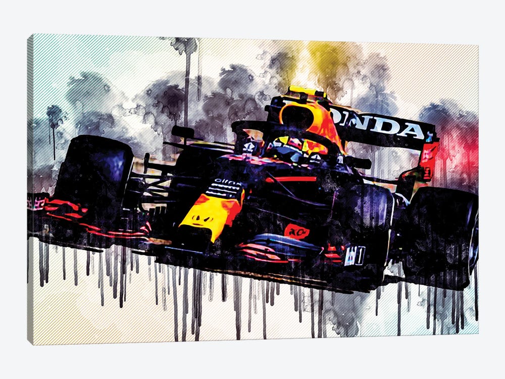 Max Verstappen Close-Up Red Bull Racing Rb16B 2021 F1 Cars Formula 1 Raceway Rb16B On Track Red Bull Racing Honda by Sissy Angelastro 1-piece Canvas Art