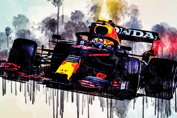 Automobiles: Max Verstappen Close-Up Red Bull Racing Rb16B 2021 F1 Cars Formula 1 Raceway Rb16B On Track Red Bull Racing Honda by Sissy Angelastro