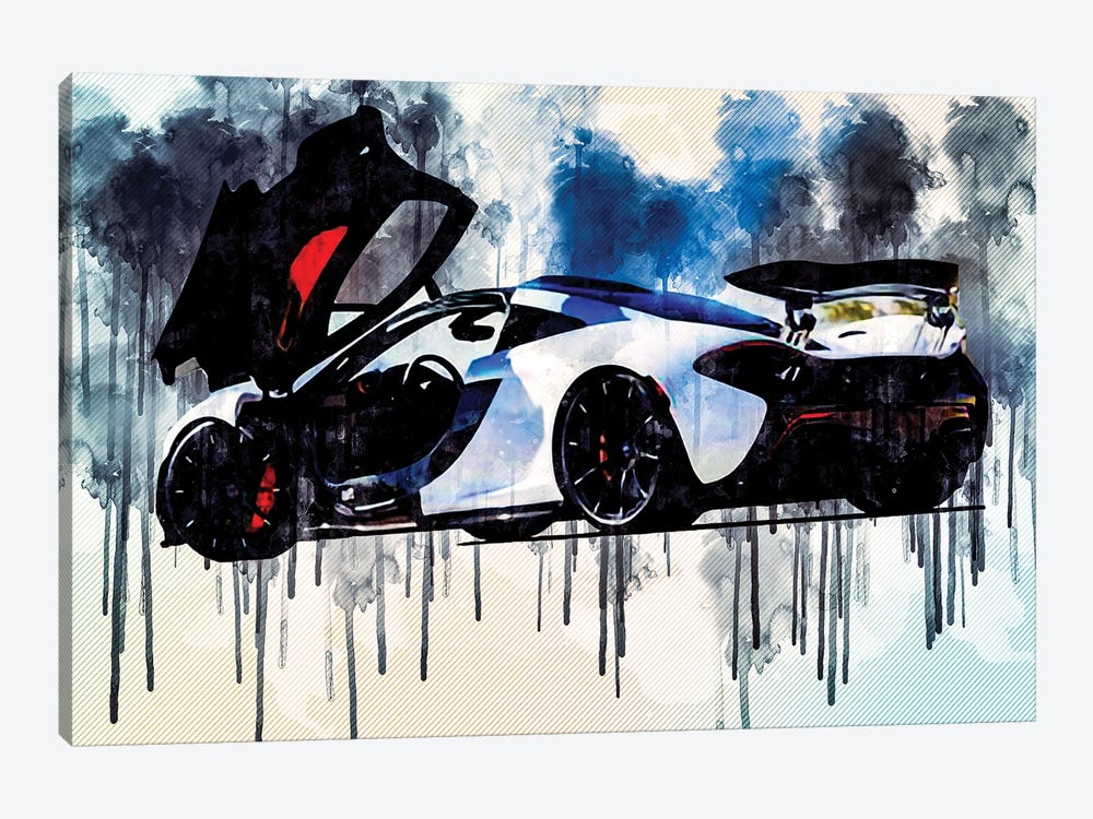 Mclaren P1 2020 Rear View Exterior White Supercar Hypercar British Sports Cars by Sissy Angelastro 1-piece Canvas Art