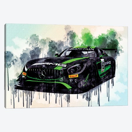 Mercedes-Amg 2018 Dtm Front View Strakka Racing Black Green Sports German Sports Cars Canvas Print #SSY143} by Sissy Angelastro Canvas Artwork