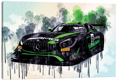 Mercedes-Amg 2018 Dtm Front View Strakka Racing Black Green Sports German Sports Cars Canvas Art Print - Mercedes-Benz