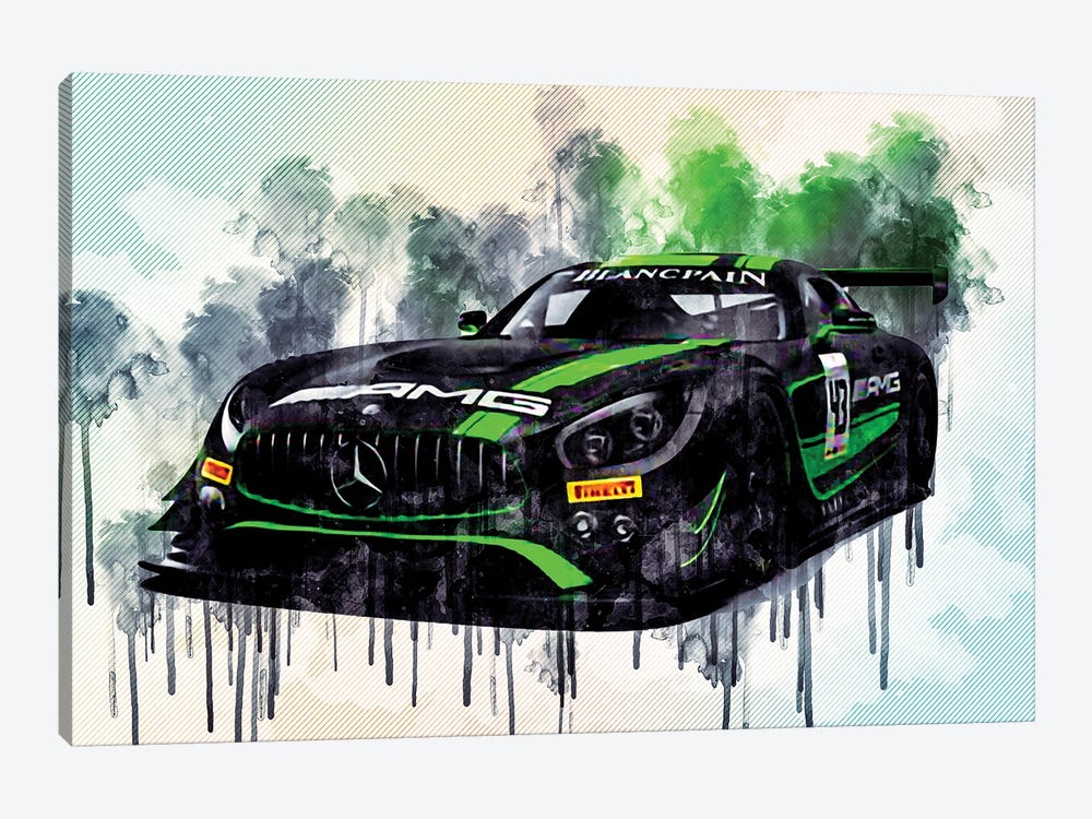 Mercedes-Amg 2018 Dtm Front View Strakka Racing Black Green Sports German Sports Cars by Sissy Angelastro 1-piece Canvas Artwork