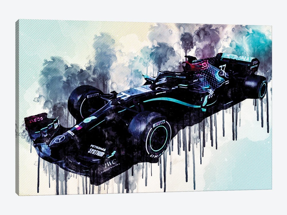 Mercedes-Amg F1 W11 Eq Performance 2020 Formula 1 Mercedes-Amg Petronas F1 Team Valtteri Bottas F1 2020 Racing Car by Sissy Angelastro 1-piece Canvas Art Print