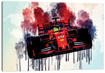 Mick Schumacher On Track Ferrari Sf90 Scuderia Ferrari 2019 F1 Cars Mick Schumacher Formula 1 Canvas Art Print - Auto Racing Art