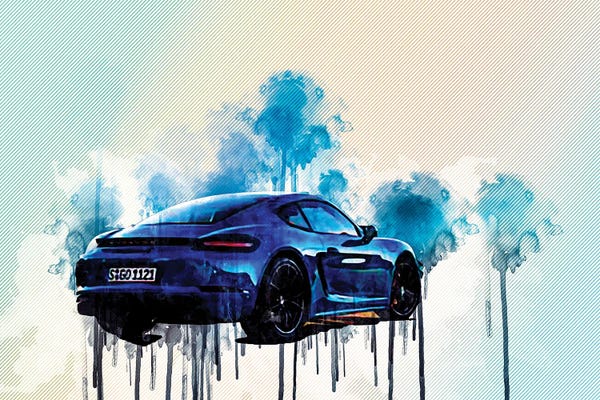 Porsche: Porsche 718 Cayman Gts 2019 Rear View New Blue 718 Cayman Sports German Sports Cars by Sissy Angelastro
