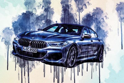 2020 BMW 8-Series Gran Front View Gray by Sissy Angelastro metal wall art