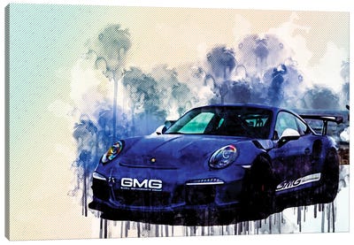 Porsche 911 Gt3Rs Tuning Blue Sports German Sports Cars Canvas Art Print - Cars By Brand