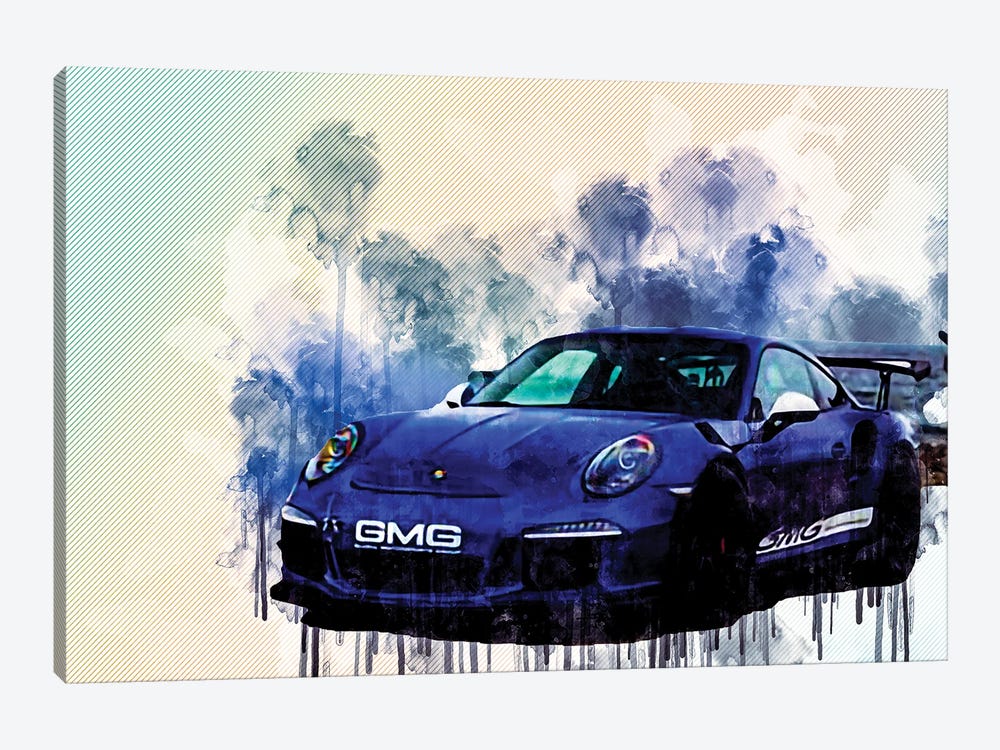 Porsche 911 Gt3Rs Tuning Blue Sports German Sports Cars by Sissy Angelastro 1-piece Art Print