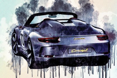 Porsche 911 Speedster Concept 2018 Silver Convertible Rear View Race Car German Sports by Sissy Angelastro canvas print