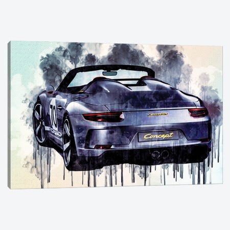 Porsche 911 Speedster Concept 2018 Silver Convertible Rear View Race Car German Sports Canvas Print #SSY161} by Sissy Angelastro Canvas Art