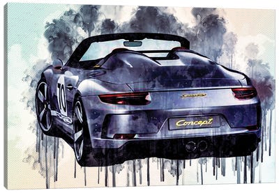 Porsche 911 Speedster Concept 2018 Silver Convertible Rear View Race Car German Sports Canvas Art Print - Porsche
