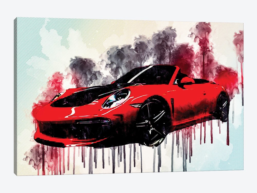 Porsche 991 Carrera Stinger 2018 Red Cabriolet Sports Tuning 911 German Sports Cars by Sissy Angelastro 1-piece Art Print
