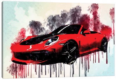 Porsche 991 Carrera Stinger 2018 Red Cabriolet Sports Tuning 911 German Sports Cars Canvas Art Print - Sissy Angelastro