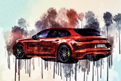 Porsche Panamera 4 E-Hybrid Sport Turismo 2021 Rear View Exterior Orange Sports Tuning Panamera German Sports Cars by Sissy Angelastro canvas print