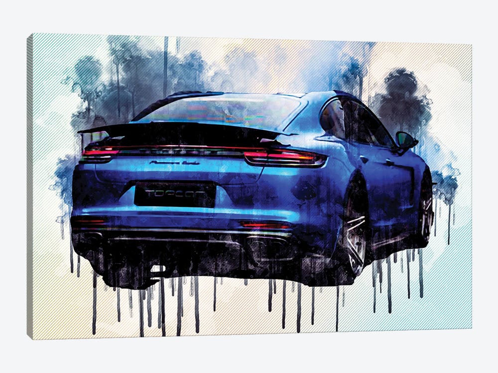 Porsche Panamera Turbo 2018 Exterior Rear View Blue Matte Panamera Sports by Sissy Angelastro 1-piece Art Print