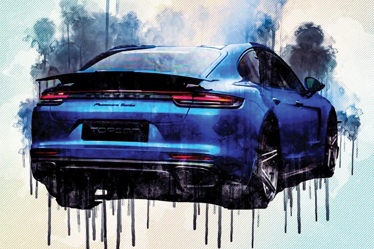 Porsche Panamera Turbo 2018 Exterior Rear View Blue Matte Panamera Sports by Sissy Angelastro wall art