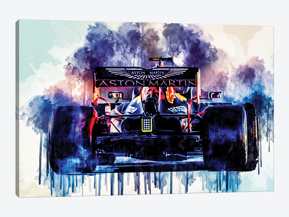 Red Bull Rb16 Back View Raceway 2020 F1 Cars Max Verstappen Formula 1 Bokeh Aston Martin Red Bull Racing by Sissy Angelastro 1-piece Canvas Artwork