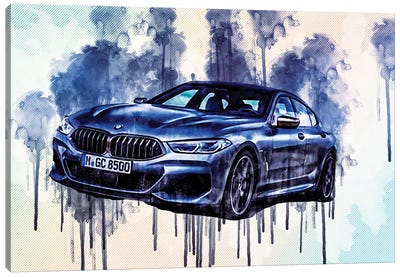 2020 BMW 8-Series Gran Front View Gray Canvas Art Print - BMW