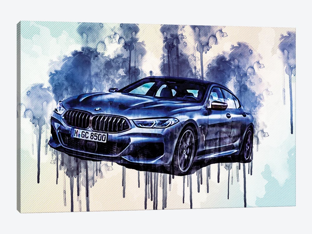 2020 BMW 8-Series Gran Front View Gray by Sissy Angelastro 1-piece Canvas Art