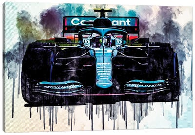 Sebastian Vettel 2021 Aston Martin Amr21 Aston Martin F1 Team German Racing Drivers Formula 1 Canvas Art Print - Athlete & Coach Art