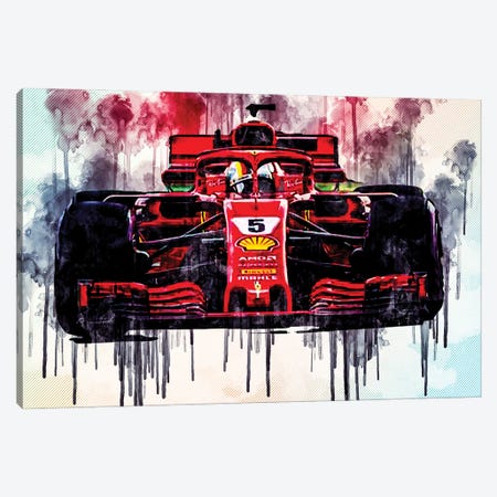 Sebastian Vettel Formula One World Champion Ferrari Sf90 Scuderia Ferrari Race Car F1 German Racer Formula 1 Canvas Print #SSY173} by Sissy Angelastro Art Print