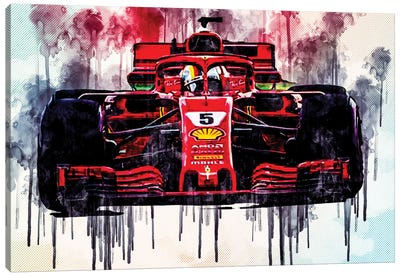Sebastian Vettel Formula One World Champion Ferrari Sf90 Scuderia Ferrari Race Car F1 German Racer Formula 1 Canvas Art Print - Ferrari