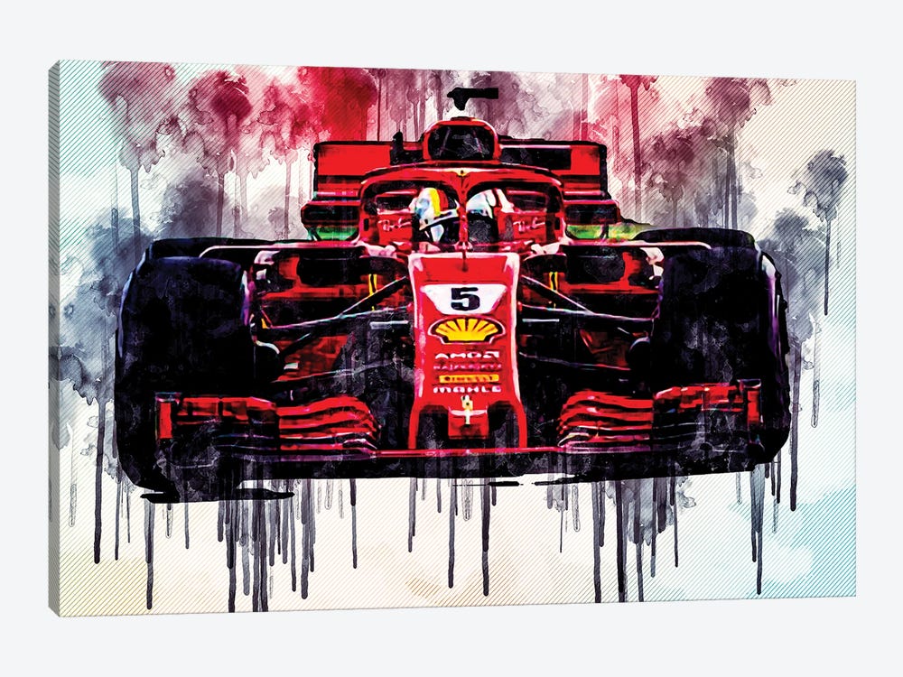 Sebastian Vettel Formula One World Champion Ferrari Sf90 Scuderia Ferrari Race Car F1 German Racer Formula 1 by Sissy Angelastro 1-piece Canvas Art Print