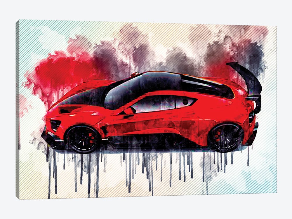 Zenvo Tsr-S 2019 View From Above Red Hypercar New Sports Cars by Sissy Angelastro 1-piece Canvas Artwork