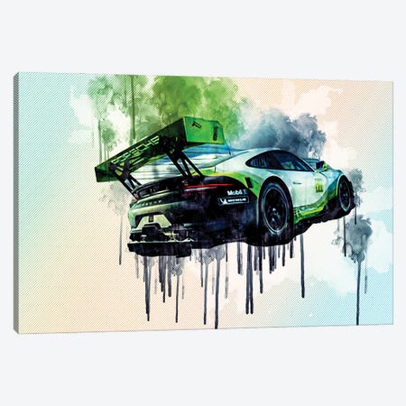 Porsche 911 Gt3 R 2019 Racing Car Rear View Exterior Supercar Racing Track German Sports Cars Canvas Print #SSY190} by Sissy Angelastro Canvas Art Print