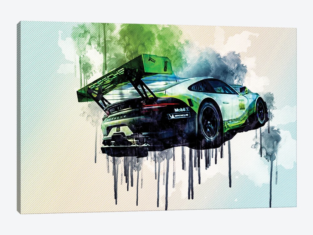 Porsche 911 Gt3 R 2019 Racing Car Rear View Exterior Supercar Racing Track German Sports Cars by Sissy Angelastro 1-piece Canvas Art