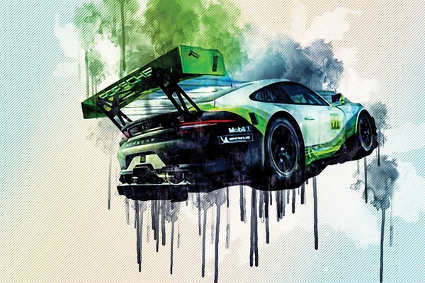 Porsche: Porsche 911 Gt3 R 2019 Racing Car Rear View Exterior Supercar Racing Track German Sports Cars by Sissy Angelastro