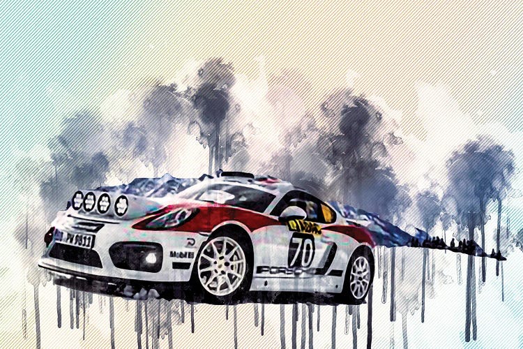 Porsche Cayman Gt4 Clubsport 2019 Racing Car Winter Snow Rally Tuning German Sports Cars by Sissy Angelastro wall art