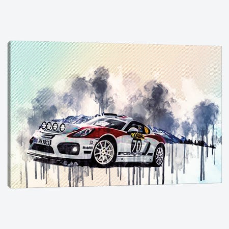Porsche Cayman Gt4 Clubsport 2019 Racing Car Winter Snow Rally Tuning German Sports Cars Canvas Print #SSY191} by Sissy Angelastro Canvas Art Print
