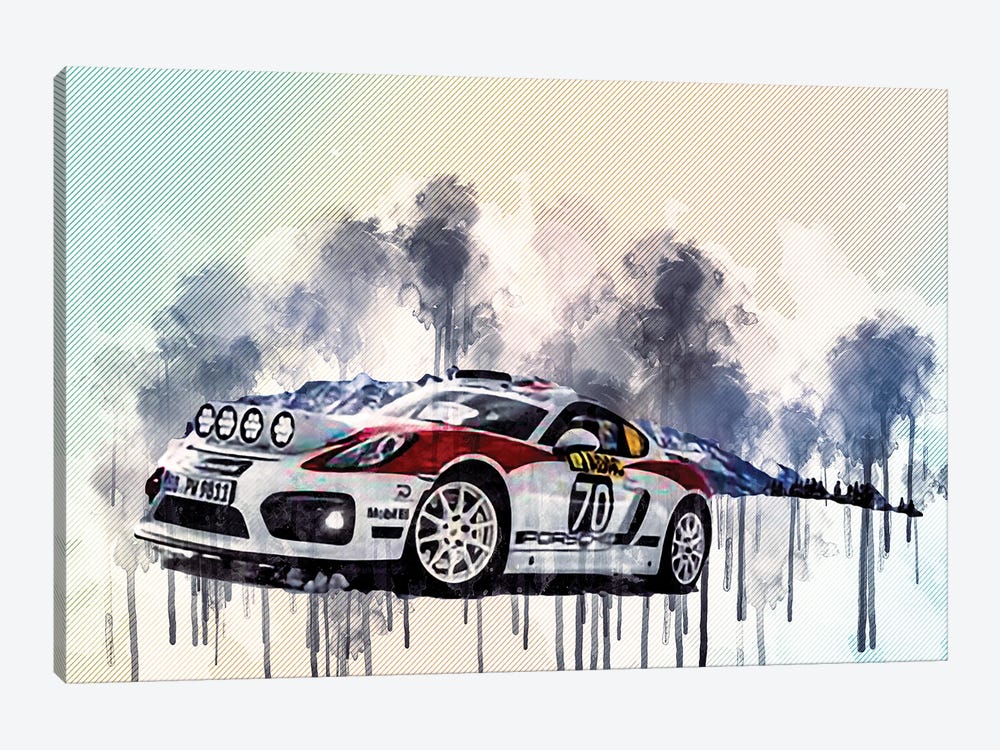 Porsche Cayman Gt4 Clubsport 2019 Racing Car Winter Snow Rally Tuning German Sports Cars by Sissy Angelastro 1-piece Canvas Print