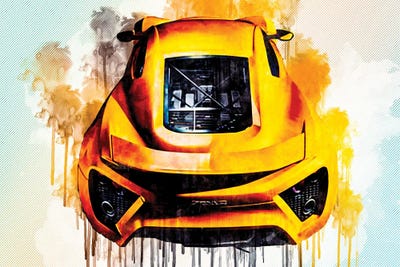Zenvo St1 Danish Supercar Exterior Front View Yellow St1 Hypercar by Sissy Angelastro art print