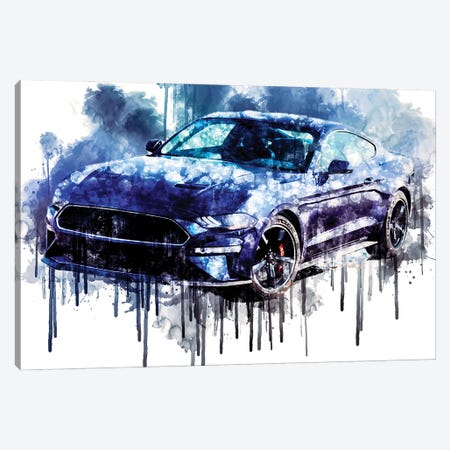 Car 2019 Ford Mustang Bullitt Kona Blue Canvas Print #SSY238} by Sissy Angelastro Canvas Wall Art