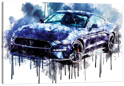 Car 2019 Ford Mustang Bullitt Kona Blue Canvas Art Print - Sissy Angelastro