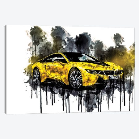 Car 2017 BMW i8 Frozen Yellow Edition Canvas Print #SSY259} by Sissy Angelastro Canvas Art