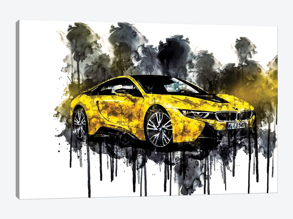 Car 2017 BMW i8 Frozen Yellow Edition by Sissy Angelastro 1-piece Canvas Print