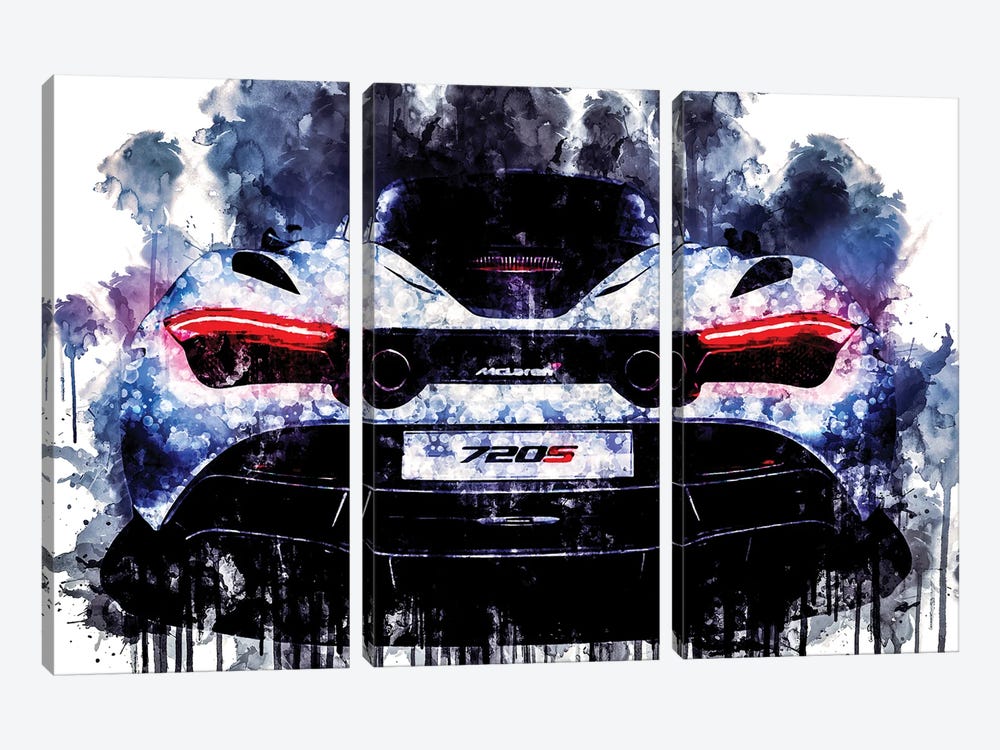 Car 2017 McLaren 720s Coupe Cars Watercolor by Sissy Angelastro 3-piece Canvas Art Print