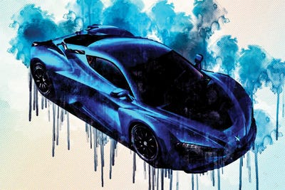 Arcfox-Gt Race Edition 2021 Hypercar Front View Blue Sports New Blue Supercar by Sissy Angelastro canvas print