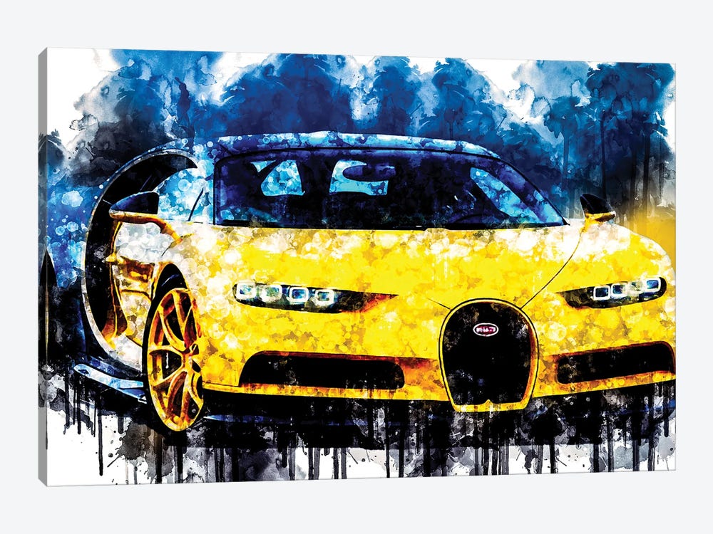 2018 Bugatti Chiron Yellow And Black by Sissy Angelastro 1-piece Canvas Art